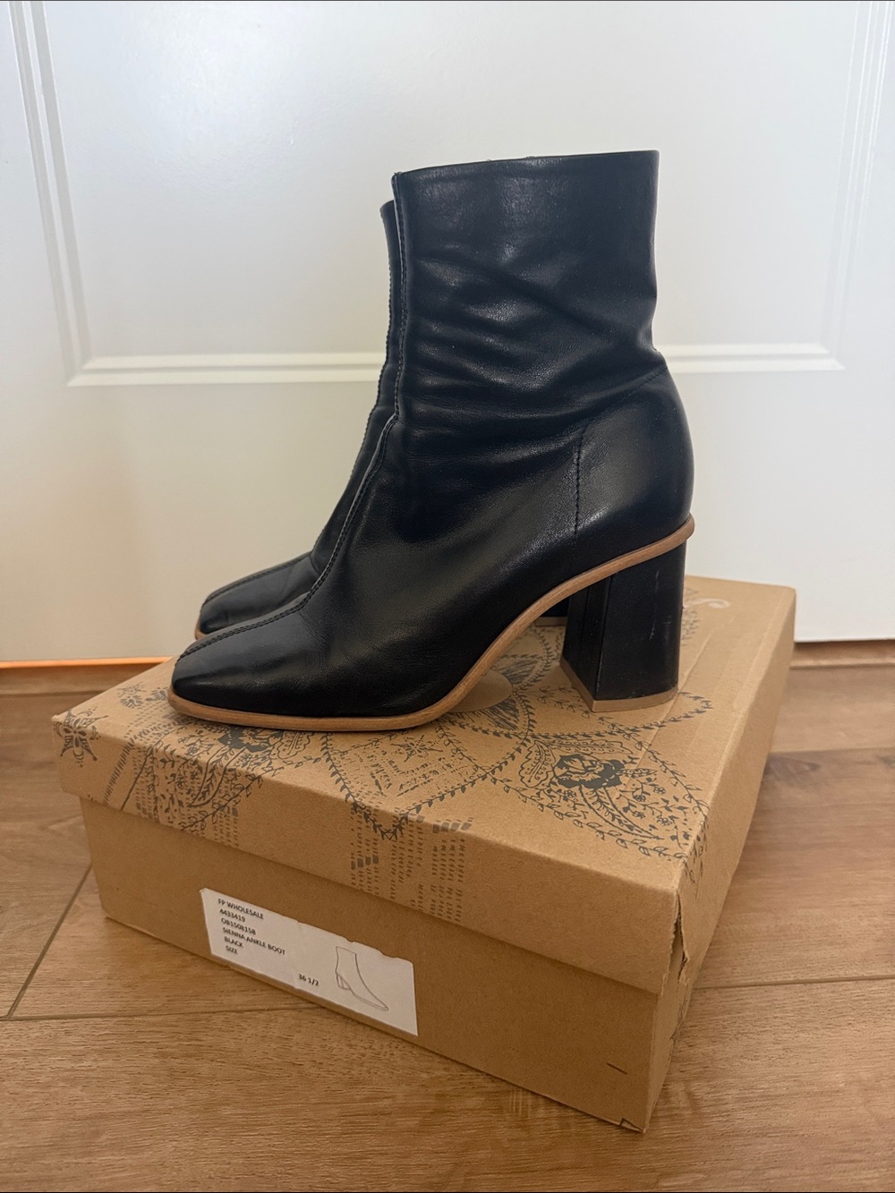 Free People Leather Block Heel Ankle Boots Sienna